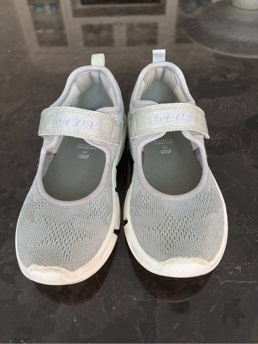 Geox Girls Gray/Silver Mary Jane Sneakers